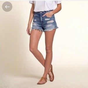 Hollister jean shorts womens 3 26 flag pockets distressed denim